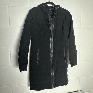 Michael Michael Kors Black Packable Puffer Coat Hooded Womens XS Longline Jacket